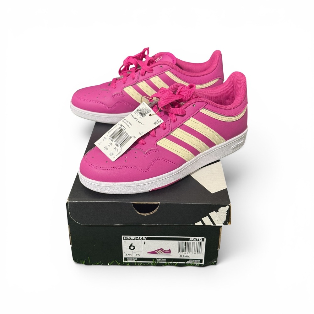 Adidas Hoops 4.0 JR6713 Women's Size 6 White Lucid Pink Cream Casual Sneakers
